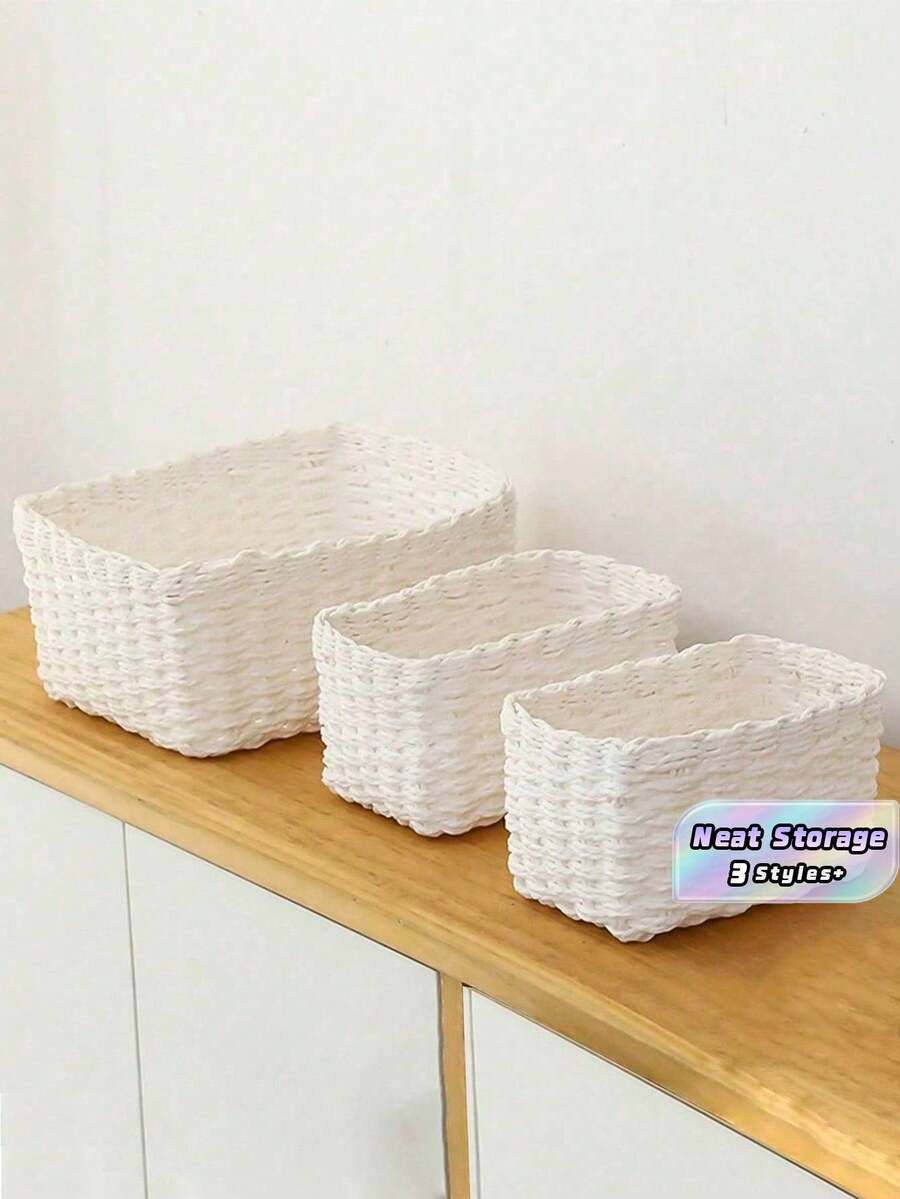 Handmade Woven Storage Baskets  Natural Paper Rope Organizer Bin For Home, Farmhouse Decor Basket With Lid (S/M/L), Bookshelf & Kitchen Cabinet Organizer, Christmas Gift Idea