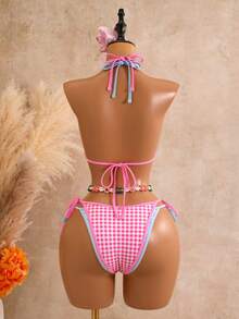 Swim Mod Bộ bikini kẻ caro gợi cảm dành cho nữ, có dây đeo điều chỉnh được, thích hợp cho kỳ nghỉ biển mùa xuân/hè. - Nhiều màu - Xem 2