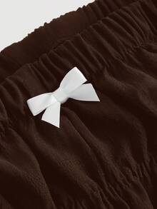SHEIN MOD Plus Size Tomato Girl Cute Bow Decor Ruffle Trim Mini Shorts - Brown - View 3