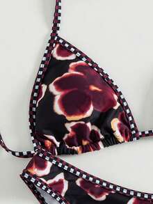 Swim Mod Women's Summer Beach Music Festival Lemon Print Halter Backless Thong Bikini Set - Multicolor - View 3