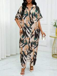 SHEIN Lady 女士时尚通勤长裙，印花图案，多色 - 彩色 - 查看 6