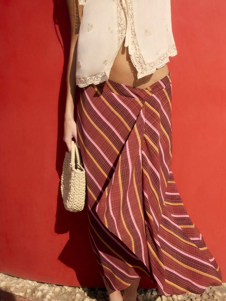 Nöista Rok Midi Lilit Bergaris dengan Siluet A-Line untuk Liburan Musim Panas dan Tampilan Kasual yang Chic. - Rust Brown - View 1