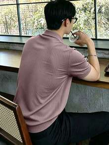 JOLTRO 男士纯色短袖休闲通勤 Polo 衫 - 藕粉色 - 查看 2