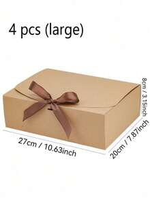2/4/10PCS Kraft Gift Box With Lid & Ribbon - For Weddings/Birthdays/Christmas Gifting - Gold - View 17