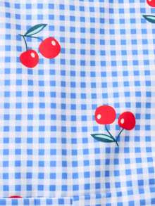 SHEIN Tween Girl's Casual Vacation Plaid & Cherry Print Sleeveless Jumpsuit With Detachable Bow Decor, Spring/Summer - Multicolor - View 5