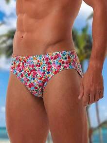 2026 New Summer Men's White Floral Boho Casual Beach Holiday Pool Party Triangle Swim Trunks,Plus Size Floral Print Swimwear Bathing Suits Briefs - Multicolor - View 3