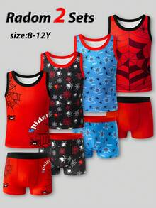 Bộ 2 món đồ mặc nhà in hình nhện dành cho bé trai, gồm áo ba lỗ không tay và quần boxer. - Nhiều màu - Xem 1