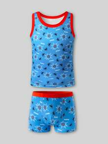 Bộ 2 món đồ mặc nhà in hình nhện dành cho bé trai, gồm áo ba lỗ không tay và quần boxer. - Nhiều màu - Xem 5