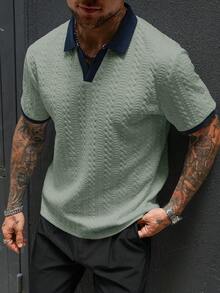 Manfinity CasualCool 男士撞色休闲百搭通勤短袖Polo衫 - 薄荷綠 - 查看 1