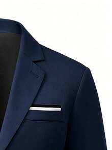 Manfinity Mode Conjunto de traje formal de hombre con blazer de manga larga y cuello con muesca de unicolor y pantalones, de moda para ir al trabajo y salidas, ceremonias - Azul Marino - Ver 4