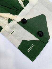 INAWLY Women's Contrast Color Print Single-Breasted Casual Shirt, Suitable For Commuting And Office Wear - Dark Green - View 5