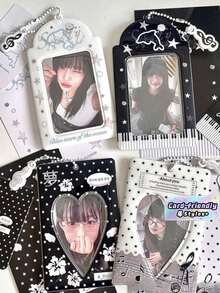 Black And White Grey PVC Card Holder Star Chasing Idol Small Card Meal Card Campus Card Ins Storage Display Card Bag Pendant - Multicolor - View 1