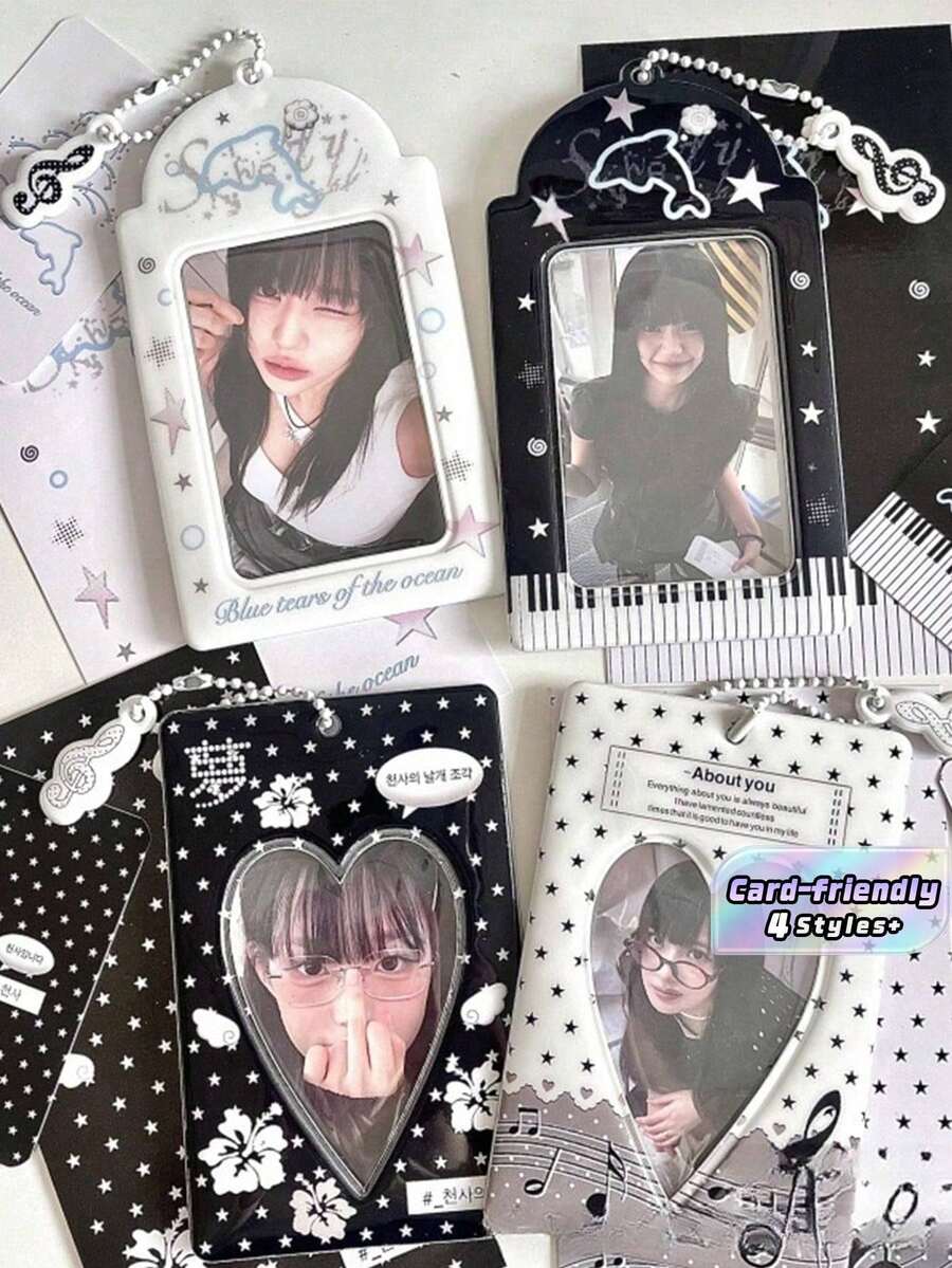 Black And White Grey PVC Card Holder Star Chasing Idol Small Card Meal Card Campus Card Ins Storage Display Card Bag Pendant - Multicolor - View 1