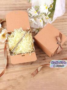 2/4/10PCS Kraft Gift Box With Lid & Ribbon - For Weddings/Birthdays/Christmas Gifting - Gold - View 2