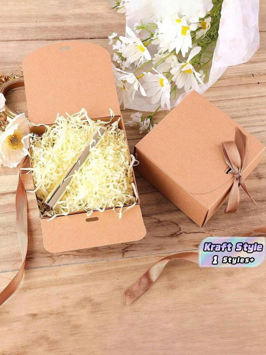2/4/10PCS Kraft Gift Box With Lid & Ribbon - For Weddings/Birthdays/Christmas Gifting