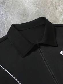 Manfinity Roghcode Men's Geometric Print Short Sleeve Shirt And Shorts Casual Set - Black - View 3