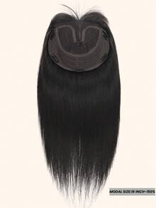 ZERO-NET 16Inch Large-Area Human Hair Topper Piece 8*10 Inch Base, Lace Wig Piece, Black Straight Hair With Bangs, Covers Gray Hair - SNatural - View 2