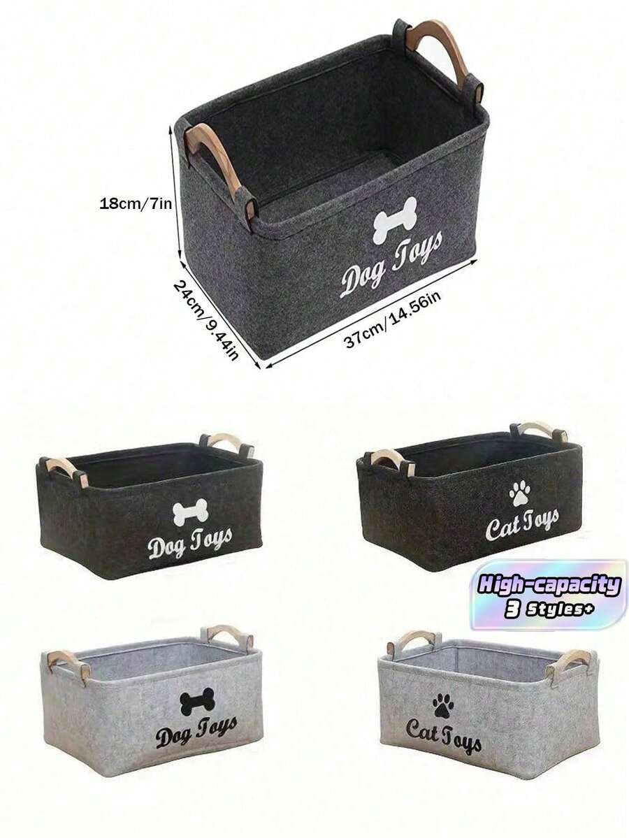 1个毛毡宠物玩具收纳盒 - 动物玩具整理篮，适用于猫狗，大容量收纳箱，可存放宠物用品、玩具和配件，保持家居整洁有序，毛毡材质收纳容器 - 彩色 - 查看 1