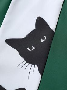 Manfinity Homme Men's Casual Colorblock Cat Print Short Sleeve Shirt, Summer - Green - View 6