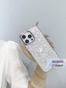 1-Piece Luxury Shiny Diamond Leather Phone Case Compatible With  16e ,16,16 Pro,16Pro Max ,16Plus - Silver - View 1