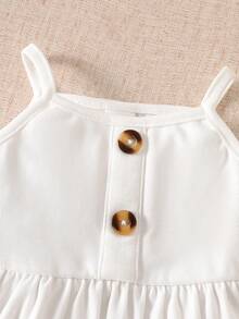 SHEIN 新生兒夏季女嬰白色粉色紋理吊帶套裝可愛家庭配色嬰兒服裝柔軟舒適高彈性夏季套裝 2026 - 粉色 - 查看 6