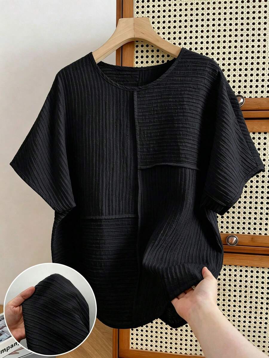 INAWLY Women's Casual Loose Fit Batwing Sleeve Round Neck T-Shirt - Black - View 1