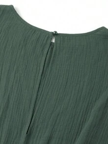 SHEIN Clasi Bộ jumpsuit dài nữ màu xanh dương thanh lịch, cổ tròn, hai lớp vải cotton nhăn, thắt eo, thích hợp cho kỳ nghỉ hè, hẹn hò, đi làm và du lịch. - Màu xanh Ô liu - Xem 4