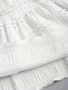 Y2K Casual Resort Mini Skirt With Double-Layered Hem And Solid-Color Ruffle Trim - Blanco - View 3