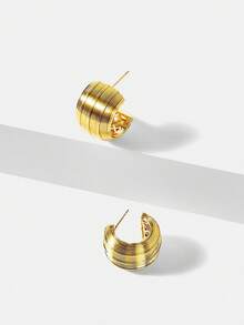MOTF PREMIUM Bông tai chữ C đơn giản, mạ vàng 18K. - Vàng - Xem 6