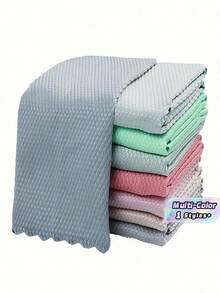 5/10Pcs Random Pattern Fish Scale Cloth, Lint-Free Cleaning Rag For  Wash & Dish Wiping, Absorbent Kitchen Towel - Multicolor - View 2