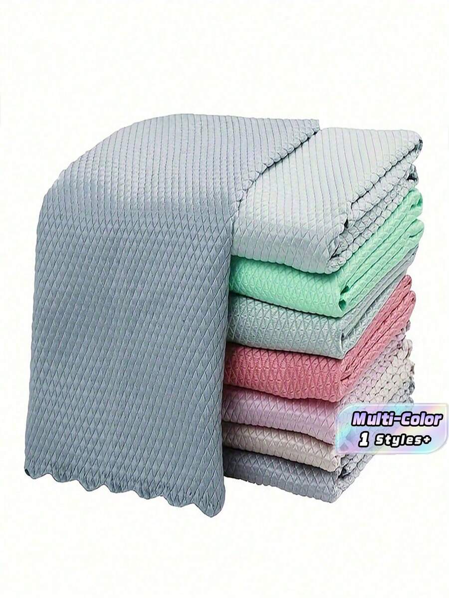 5/10Pcs Random Pattern Fish Scale Cloth, Lint-Free Cleaning Rag For  Wash & Dish Wiping, Absorbent Kitchen Towel