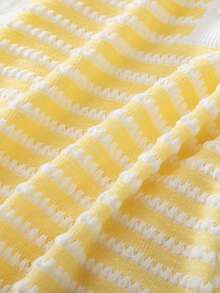 SHEIN Tween Girl Embellished Starfish Striped Polo Neck Romper - Yellow - View 6