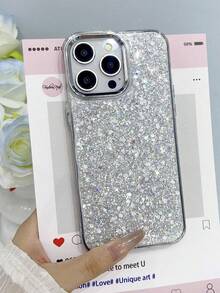 1-Piece Luxury Shiny Diamond Leather Phone Case Compatible With  16e ,16,16 Pro,16Pro Max ,16Plus - Silver - View 3