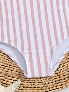 SHEIN Baby Girls Casual Striped Ruffle One-Piece Swimsuit, Bathing Suits For Toddlers - Multicolor - View 3