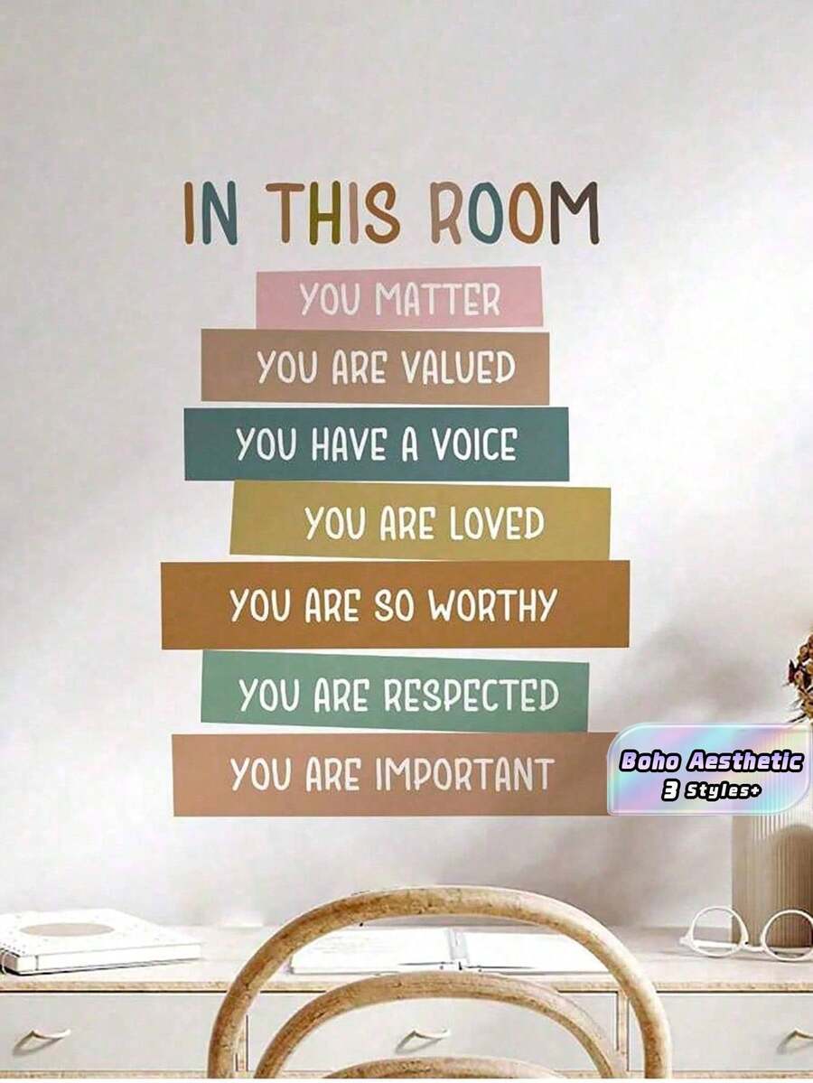Vinilos de afirmaciones positivas para la habitación de los niños - Texto motivacional en estilo de dibujos animados con citas inspiradoras (Tú importas, Amado), decoración de guardería - Multicolor-B - Ver 1