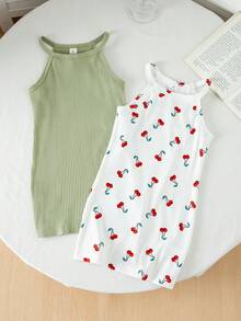 Genkimix Kids Kleine Mädchen Lässig Urlaubs Trägerkleid - Weiss - Übersicht 3