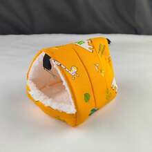 1 chiếc ổ ngủ hình tam giác bằng vải lông cừu ấm áp in hình hoạt hình dành cho vẹt, chuột hamster, chinchilla, sóc, thích hợp cho thú cưng ngủ vào mùa thu đông. - Màu vàng - Xem 13