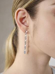 MOTF SILVER GEOMETRIC GEMSTONE WITH ZIRCONIUM PEARL PREMIUM SIMPLE EARRINGS - Yellow Gold - View 3