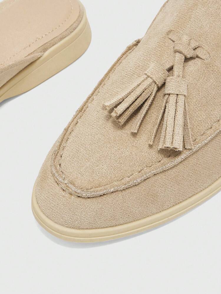 CUCCOO BIZCHIC Fashion Apricot Suede Fringed Comfortable Commuter Women's Flat Mule Shoes Women's Flat Shoes Slippers Are Suitable For Outdoor Shopping And Work, Daily Comfortable Flat Women's Shoes
