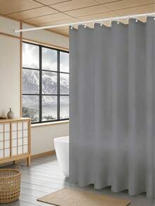 AWEALT 1pc Plain Gray Shower Curtain Liner, Solid Color Bathroom Decor, Privacy,With Hooks - grey - View 4