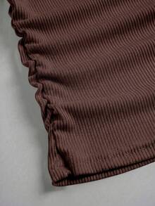EgrlEra Áo camisole mùa hè dành cho nữ, ôm sát, cổ chữ V sâu kiểu Pháp, ren và nơ, màu kem vàng. - Cà phê nâu - Xem 4