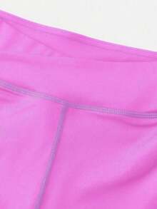 SHEIN 青少年女孩运动服纯色休闲简约交叉腰短裤，高弹性紧身版型，四向拉伸，适合骑行、跑步、训练 - 紫色 - 查看 6
