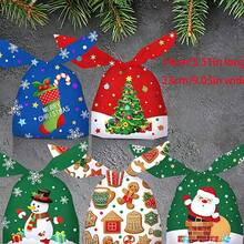 50pcs Christmas Drawstring Gift Bags - Festive Santa Reindeer Snowman Holiday Designs, Mixed Colors Durable PE Plastic Treat Favor Bags For Xmas Party Favors, Winter Holiday Decorations & Gift Wrapping Supplies, Christmas Accessories, Vibrant Holiday Patterns - Multicolor - View 6
