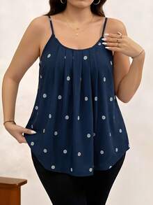 Chikora Camiseta de tirantes con pliegues y estampado de margaritas para mujer de talla grande - Azul Marino - Ver 6