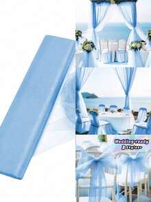 1 Roll Sheer Blue Organza Fabric, Wedding Gauze Roll For Chair Sash Table Runner Backdrop, DIY Sewing Mesh For Party Bridal Shower Decor - Blue - View 2