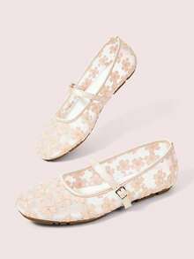 CUCCOO DOLLMOD Women's Shoes, Pink, Fashion Round Toe Flower Embroidery Word With Mary Jane Flats Cute And Sweet - Pear pollen - View 6