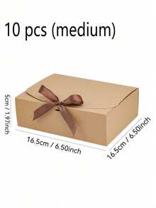 2/4/10PCS Kraft Gift Box With Lid & Ribbon - For Weddings/Birthdays/Christmas Gifting - Gold - View 12