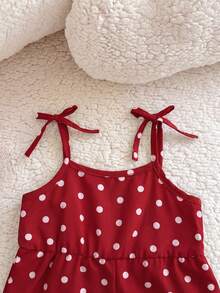 SHEIN Bộ áo liền quần họa tiết hoa nhí dễ thương cho bé gái sơ sinh mùa hè - Đỏ - Xem 4