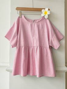 SHEIN EZwear 女士休闲条纹梭织衬衫，夏季 - 橘色 - 查看 6