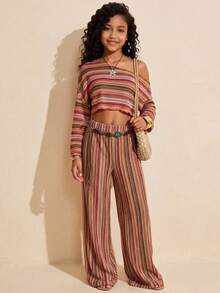 Travachic KIDS Travachic Tween Girl Tween Girl Vacation Casual Knit Striped Pan - Nhiều màu - Xem 7